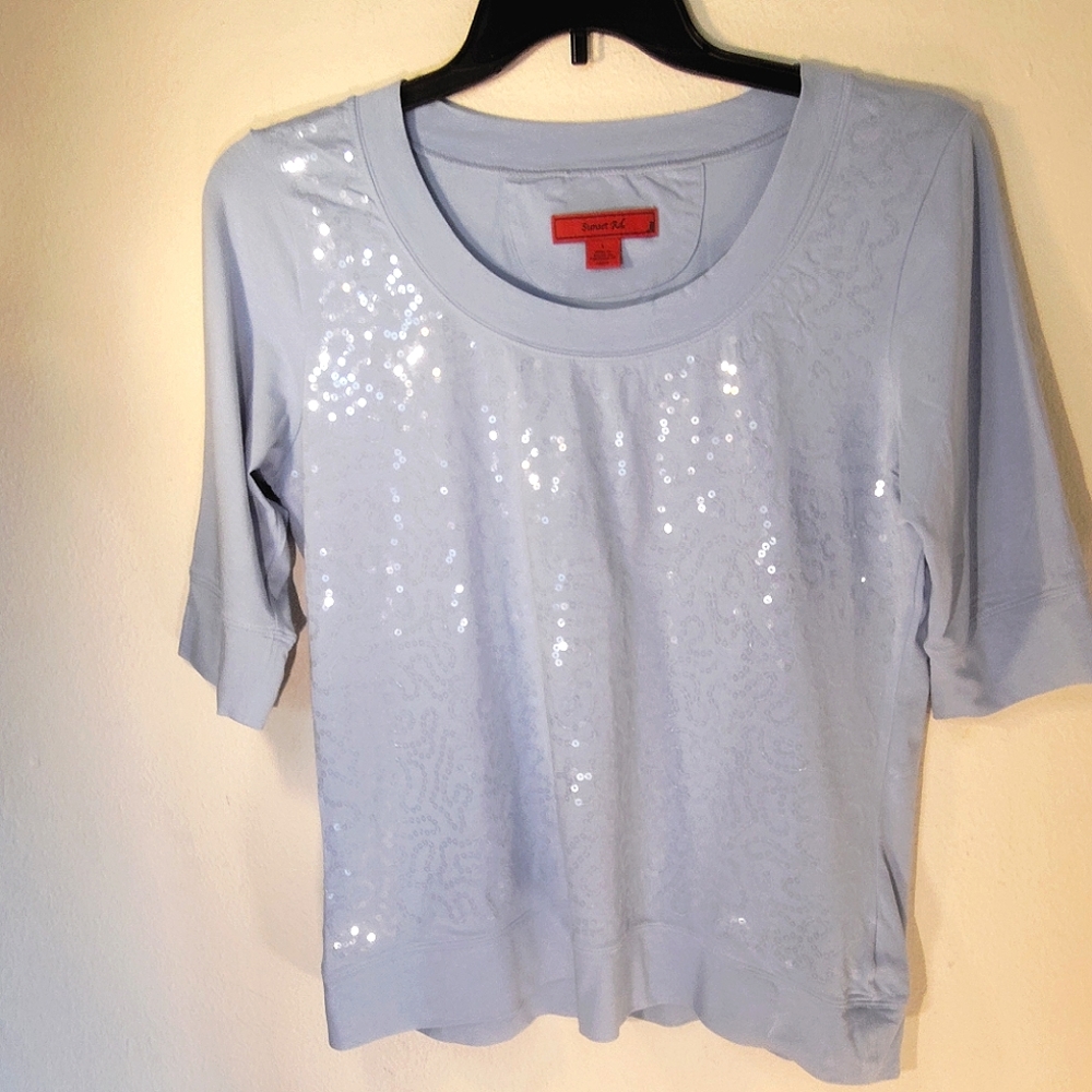 NWOT Sunset Rd. Blue Sequins Blouse Size Large